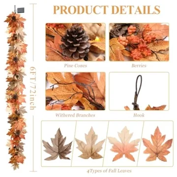 6 FT Fall Garland with Timer Function & Lights