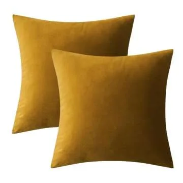 Mustard Yellow Velvet Pillow Covers Set of 2 for Cozy Decor