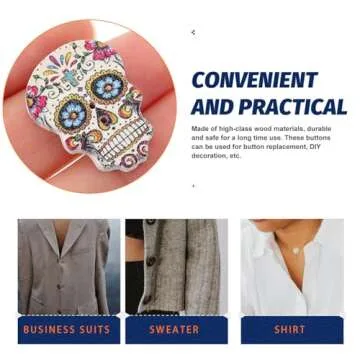 50 Halloween Wooden Sewing Buttons - Skull Design