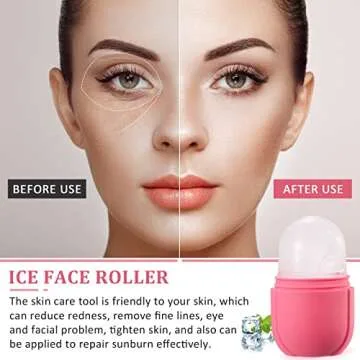 3 in 1 Ice Face Roller Jade Roller and Gua Sha Set, Silicone Ice Mould Facial Beauty Ice Roller Skin Care Tools for Face, Puffy Eyes, Neck Tighten Skin and Relieve Fine Lines (Pink)