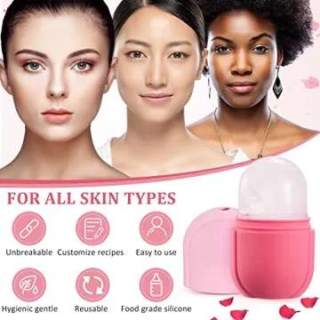 3 in 1 Ice Face Roller Jade Roller and Gua Sha Set, Silicone Ice Mould Facial Beauty Ice Roller Skin Care Tools for Face, Puffy Eyes, Neck Tighten Skin and Relieve Fine Lines (Pink)