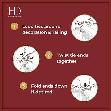 Haute Decor Decorative Garland Twist Ties, 6 Pack, 20 inches (Red) - Hang Garland, Lights, Decorations - Christmas and Year-Round