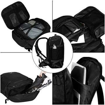 Hynes Eagle 45L Travel Backpack Flight Approved Carry on Backpack Weekender Cabin Hand Luggage Black
