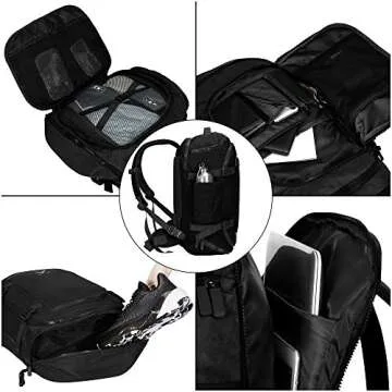 Hynes Eagle 45L Travel Backpack Flight Approved Carry on Backpack Weekender Cabin Hand Luggage Black