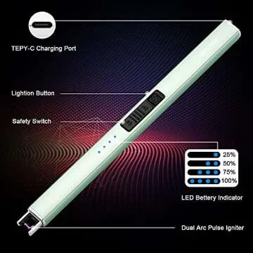 ARECTECH Electric Candle Lighter with Type-C Cable Birthday Gift for Man Women Wife Rechargeable Plasma Arc Lighters for Candle Camping Kitchen Stove Green