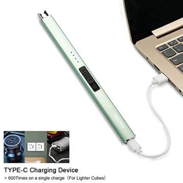 ARECTECH Electric Candle Lighter with Type-C Cable Birthday Gift for Man Women Wife Rechargeable Plasma Arc Lighters for Candle Camping Kitchen Stove Green