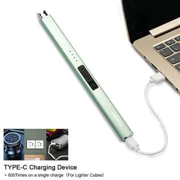 ARECTECH Electric Candle Lighter with Type-C Cable Birthday Gift for Man Women Wife Rechargeable Plasma Arc Lighters for Candle Camping Kitchen Stove Green