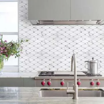 STICKGOO 10 Sheets Peel and Stick Backsplash, Calacatta Stick on Aluminum Composite Tiles Stikers, S...