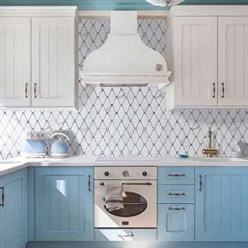 STICKGOO 10 Sheets Peel and Stick Backsplash, Calacatta Stick on Aluminum Composite Tiles Stikers, Self Adhesive Mixed Glass Backsplash for Kitchen, Bathroom, Fireplace, RV