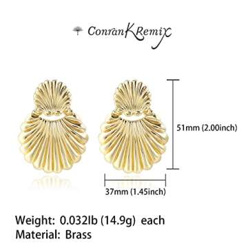 Gold Dangle Earrings Statement 14K Gold Plated Metal Shell Drop Earrings For Women