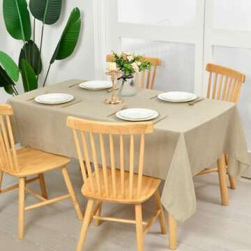 Hiasan Faux Linen Rectangle Tablecloth - Wrinkle and Stain Resistant Washable Table Cloth for Kitche...