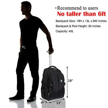 SKYMOVE 19 inches Wheeled Rolling Backpack for Business Men Women Adults College Computer Laptop Boo...