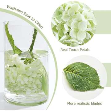 Waipfaru 4Pcs Real Touch Hydrangea Artificial Flowers, Fake Hydrangea Flowers, 21" Latex Faux Hydrangea Flowers for Wedding Bouquet Home Decor Centerpieces (2 Light Green & 2 Dark Green)