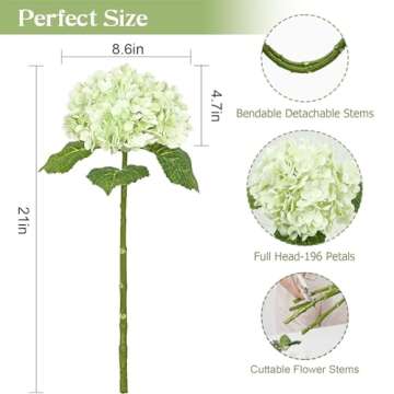 Waipfaru 4Pcs Real Touch Hydrangea Artificial Flowers, Fake Hydrangea Flowers, 21" Latex Faux Hydrangea Flowers for Wedding Bouquet Home Decor Centerpieces (2 Light Green & 2 Dark Green)
