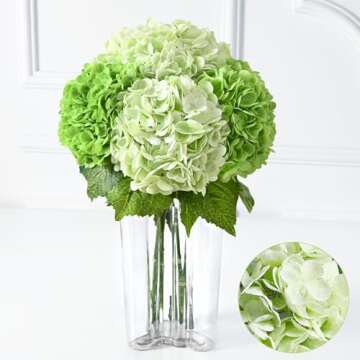 Waipfaru 4Pcs Real Touch Hydrangea Artificial Flowers, Fake Hydrangea Flowers, 21" Latex Faux Hydrangea Flowers for Wedding Bouquet Home Decor Centerpieces (2 Light Green & 2 Dark Green)