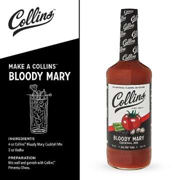 Collins Ultimate Bloody Mary Kit, Vodka Cocktail Mix, Stuffed Olives and Garnishes, Drink Picks, Home Bar Accessories, Home Bar Kit, Bartender Mixer, Drinking Gifts, Mixology Kit, Set of 6 Red