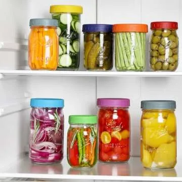 AOZITA Wide Mouth Mason Jar Lids [8 Pack] for Ball, Kerr and More - Colored Plastic Storage Caps for Mason/Canning Jars - Leak-Proof, Dishwasher Safe & Food Grade