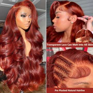 Reddish Brown 360 Lace Front Wigs Human Hair 180% Density Orange Red Body Wave HD Lace Frontal Wig 3...