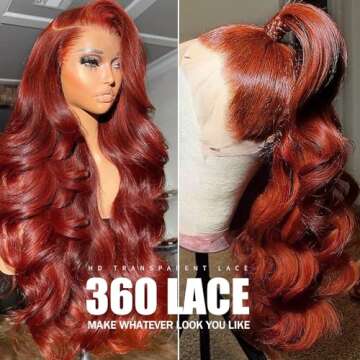 Reddish Brown 360 Lace Front Wigs Human Hair 180% Density Orange Red Body Wave HD Lace Frontal Wig 33 Colored Human Hair Lace Front Wig Glueless Ginger Auburn 360 Lace Wig 26 Inch