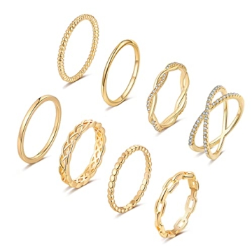 Stylish Tobeny 8PCS Gold Rings Set for Elegant Women