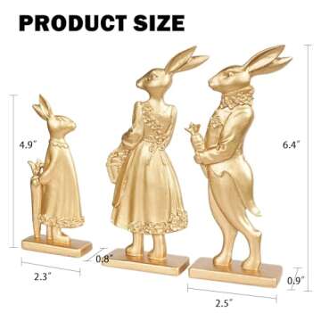 NEROSUN Resin Vintage Gold Bunny Decor Rabbit Figurines, Small Easter Bunny Figurine Set of 3, Vinta...