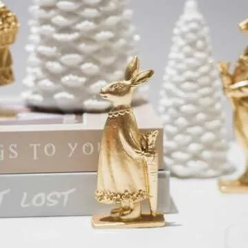 NEROSUN Resin Vintage Gold Bunny Decor Rabbit Figurines, Small Easter Bunny Figurine Set of 3, Vintage Easter Rabbit Statue Table for Home Decoration, Spring Easter Gift (2D Bunny Family)