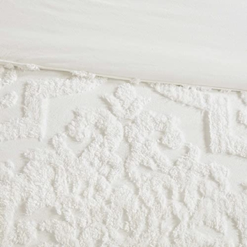 Madison Park Tufted Chenille 100% Cotton Duvet- Modern Luxe All Season Comforter Cover Bed Set with Matching Shams, King/Cal King(104"x92"), Damask Off White 3 Piece