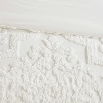 Madison Park Tufted Chenille 100% Cotton Duvet- Modern Luxe All Season Comforter Cover Bed Set with Matching Shams, King/Cal King(104"x92"), Damask Off White 3 Piece