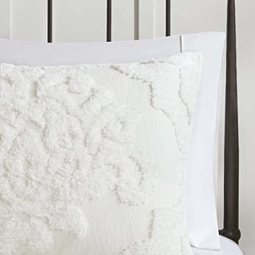 Madison Park Tufted Chenille 100% Cotton Duvet- Modern Luxe All Season Comforter Cover Bed Set with Matching Shams, King/Cal King(104"x92"), Damask Off White 3 Piece