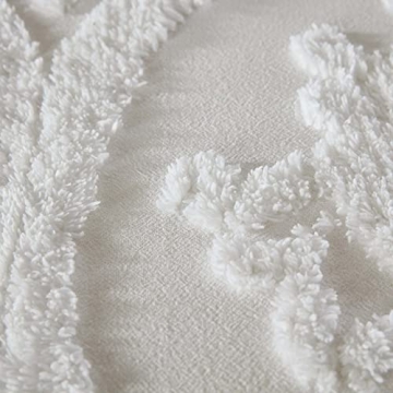 Madison Park Tufted Chenille 100% Cotton Duvet- Modern Luxe All Season Comforter Cover Bed Set with Matching Shams, King/Cal King(104"x92"), Damask Off White 3 Piece