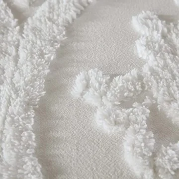 Madison Park Tufted Chenille 100% Cotton Duvet- Modern Luxe All Season Comforter Cover Bed Set with Matching Shams, King/Cal King(104"x92"), Damask Off White 3 Piece