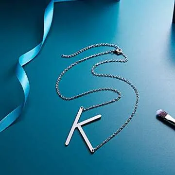 RINHOO Stainless Steel Gold Initial Alphabet 26 Letters Script Name Pendant Chain Necklace from A-Z (K)