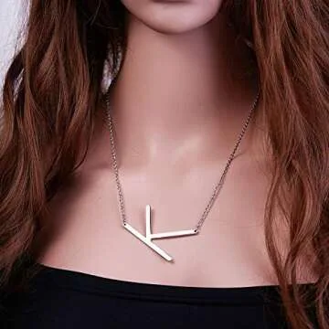 RINHOO Stainless Steel Gold Initial Alphabet 26 Letters Script Name Pendant Chain Necklace from A-Z (K)