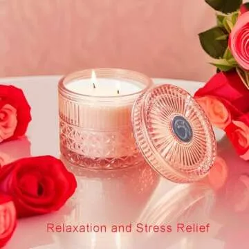 Chloefu LAN Rose Candle, Pink Candles Gifts for Women, Large 2-Wick Sandalwood Candle for Home,Strong Scented Candles for Home Decorative, Romantic Candles Gifts for Valentine's Day, Anniversaries