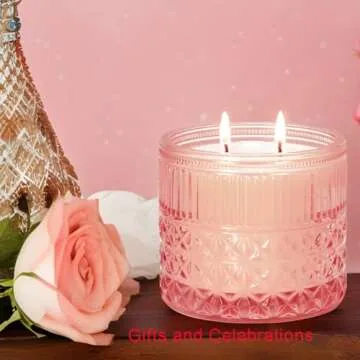 Chloefu LAN Rose Candle, Pink Candles Gifts for Women, Large 2-Wick Sandalwood Candle for Home,Strong Scented Candles for Home Decorative, Romantic Candles Gifts for Valentine's Day, Anniversaries