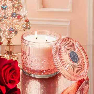 Chloefu LAN Rose Candle, Pink Candles Gifts for Women, Large 2-Wick Sandalwood Candle for Home,Strong Scented Candles for Home Decorative, Romantic Candles Gifts for Valentine's Day, Anniversaries