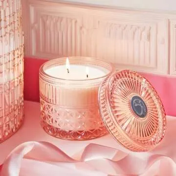 Chloefu LAN Rose Candle, Pink Candles Gifts for Women, Large 2-Wick Sandalwood Candle for Home,Strong Scented Candles for Home Decorative, Romantic Candles Gifts for Valentine's Day, Anniversaries