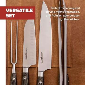 Camp Chef 4-Piece Carving Set - Includes Chef Knife, Santoku Knife, Grill Tongs & Carving Fork - Perfect for Indoor & Outdoor Cooking