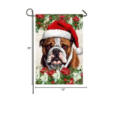 Christmas Dog Garden Flag English Bulldog in Santa Hat 12x18