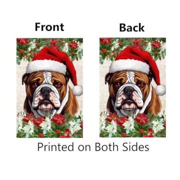 Christmas Dog Garden Flag English Bulldog in Santa Hat 12x18