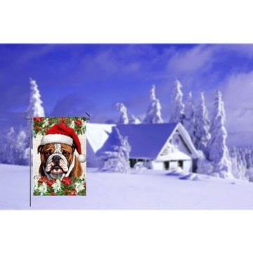 Christmas Dog Garden Flag English Bulldog in Santa Hat 12x18