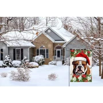 Christmas Dog Garden Flag English Bulldog in Santa Hat 12x18