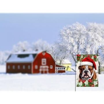 Christmas Dog Garden Flag English Bulldog in Santa Hat 12x18