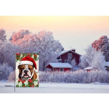 Christmas Dog Garden Flag English Bulldog in Santa Hat 12x18