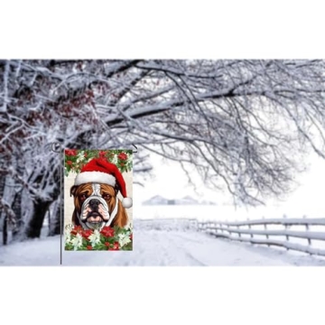 Christmas Dog Garden Flag English Bulldog in Santa Hat 12x18