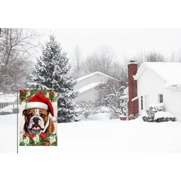 Christmas Dog Garden Flag English Bulldog in Santa Hat 12x18