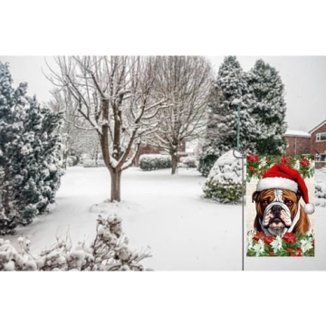 Christmas Dog Garden Flag English Bulldog in Santa Hat 12x18