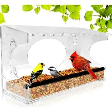 XL Window Bird Feeder with Steel Perch & Roof