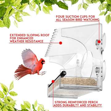 XL Window Bird Feeder with Steel Perch & Roof