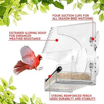 XL Window Bird Feeder with Steel Perch & Roof